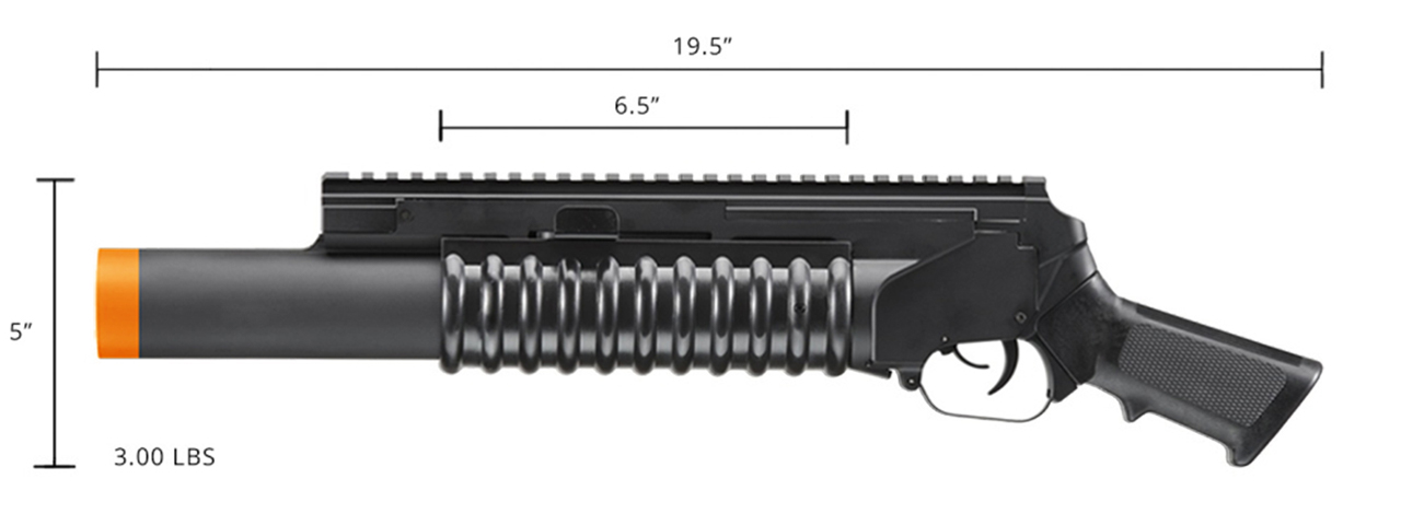 Double Bell Long Type Grenade Launcher w/ 40mm Grande (Color: Black) - Click Image to Close