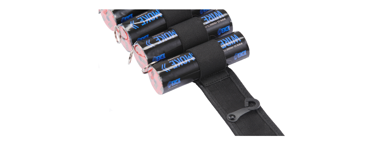 Enola Gaye Hang Ten Bandolier Belt for Airsoft Smoke Grenades (Color: Black)