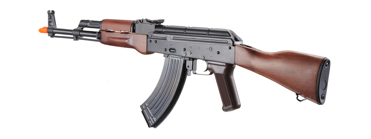 E&L Airsoft New Essential Version AKM Airsoft AEG Rifle w/ Real Wood Furniture (Color: Black) - Click Image to Close