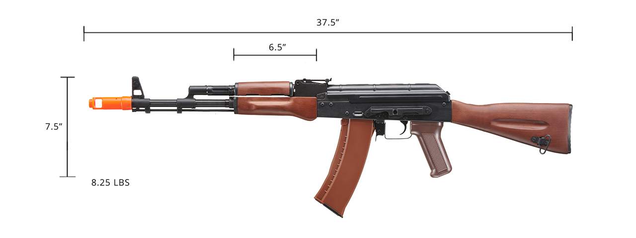 E&L Airsoft New Essential Version AK-74N Airsoft AEG Rifle w/ Real Wood Furniture (Color: Black) - Click Image to Close