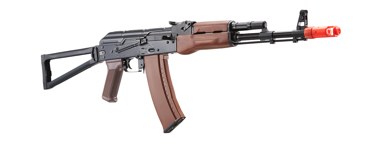 E&L Airsoft New Essential Version AKS-74N Airsoft AEG Rifle w/ Wood Handguard (Color: Black) - Click Image to Close
