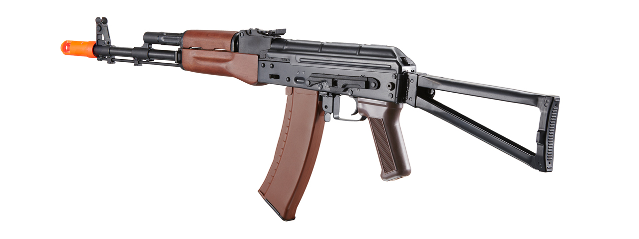 E&L Airsoft New Essential Version AKS-74N Airsoft AEG Rifle w/ Wood Handguard (Color: Black) - Click Image to Close