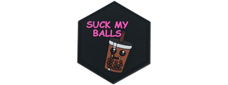 Hexagon PVC Patch Brown "Suck My Balls"