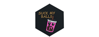 Hexagon PVC Patch Pink "Suck My Balls"