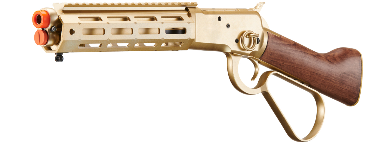 Atlas Custom Works M1873 "Mares Leg" Lever Action Airsoft Green Gas Rifle w/ M-LOK Rail (Color: Gold)