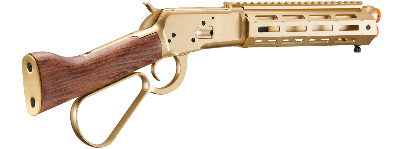 Atlas Custom Works M1873 "Mares Leg" Lever Action Airsoft Green Gas Rifle w/ M-LOK Rail (Color: Gold)