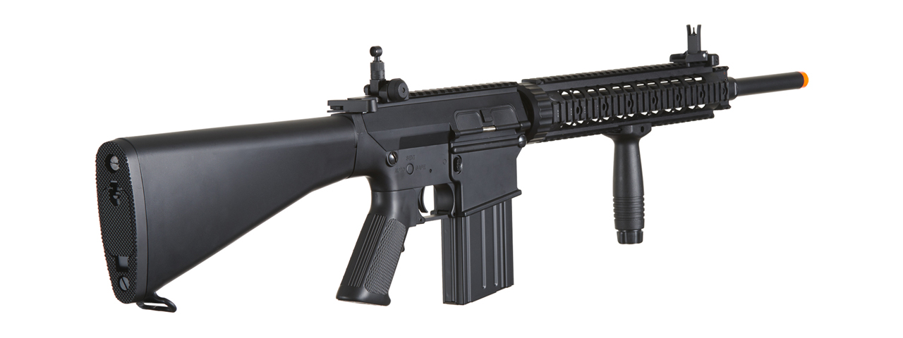 Atlas Custom Works Full Metal SR-25 Airsoft AEG Rifle with Stubby Stock (Color: Black) - Click Image to Close
