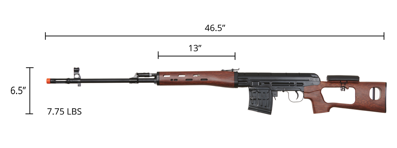 Atlas Custom Works SVD Dragunov Electric Airsoft Sniper Rifle w/ Faux Wood Furniture & Fixed Sportsman Stock (Color: Faux Wood)