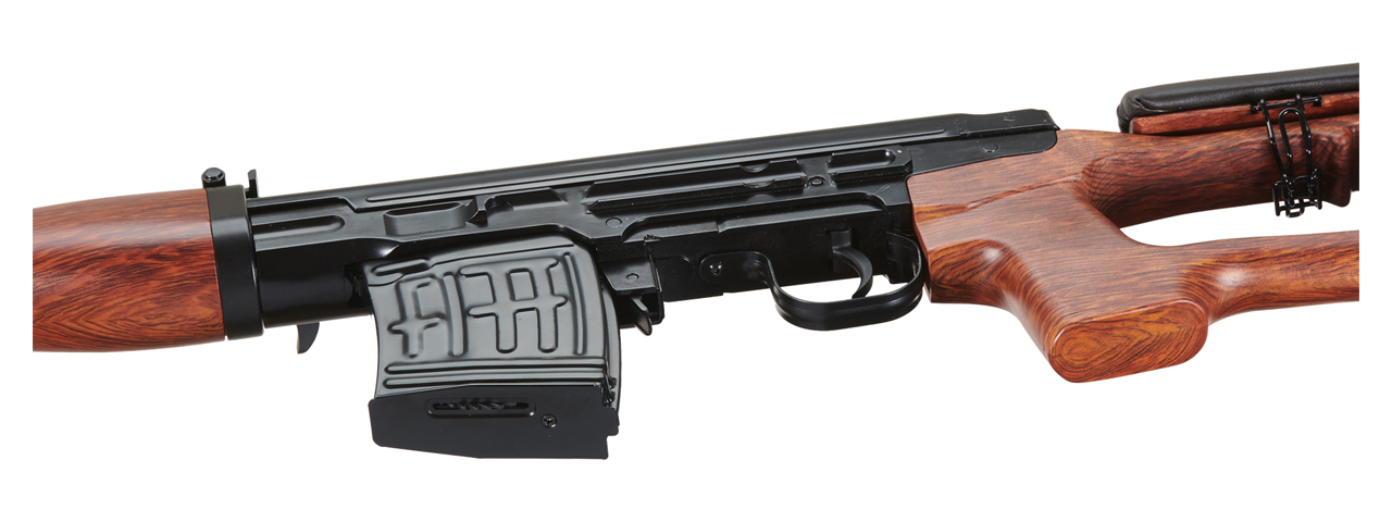 Atlas Custom Works SVD Dragunov Electric Airsoft Sniper Rifle w/ Faux Wood Furniture & Fixed Sportsman Stock (Color: Faux Wood)