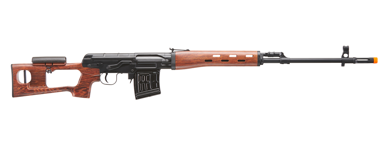 Atlas Custom Works Full Metal SVD Spring Rifle with Removable Cheek Rest (Color: Black & Faux Wood) - Click Image to Close