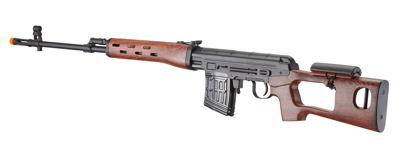 Atlas Custom Works Full Metal SVD Spring Rifle with Removable Cheek Rest (Color: Black & Faux Wood)