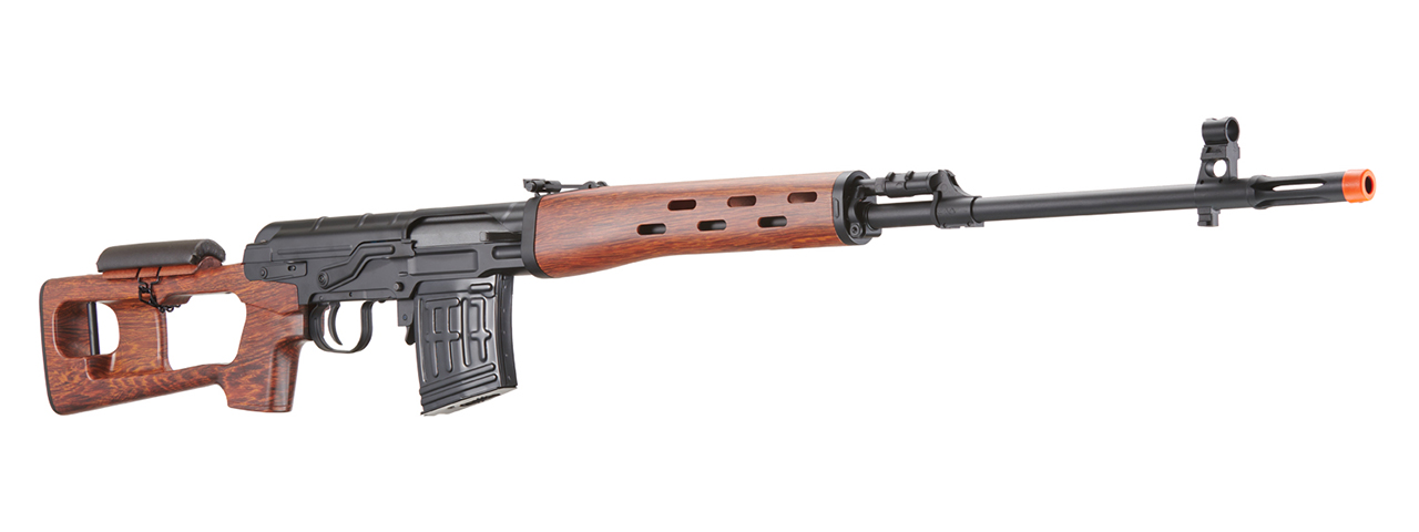 Atlas Custom Works Full Metal SVD Spring Rifle with Removable Cheek Rest (Color: Black & Faux Wood)