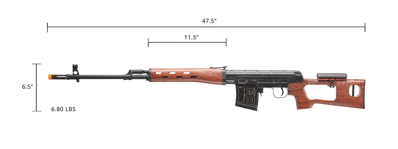 Atlas Custom Works Full Metal SVD Spring Rifle with Removable Cheek Rest (Color: Black & Faux Wood)