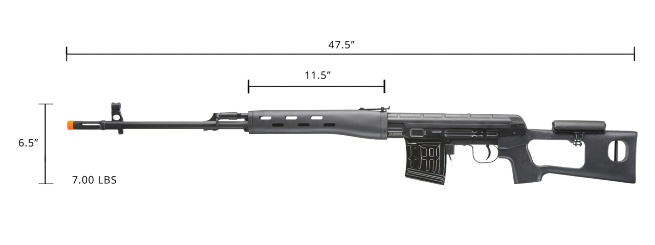 Atlas Custom Works Full Metal SVD Spring Rifle with Removable Cheek Rest (Color: Black)