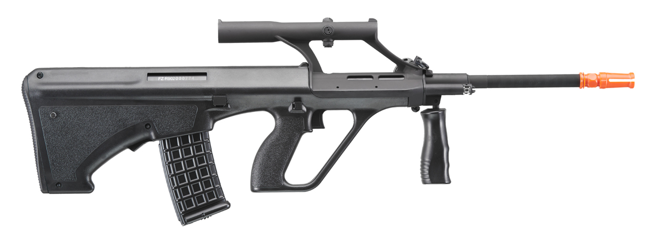 Army Armament Polymer AUG AEG Airsoft Rifle w/ Scope (Color: Black) - Click Image to Close