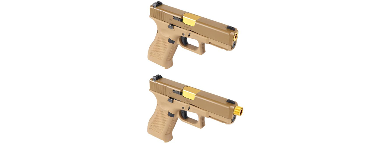 Laylax 2 Way Fixed Non-Recoiling Outer Barrel for Umarex Glock 19X Gen 5 (Color: Gold) - Click Image to Close