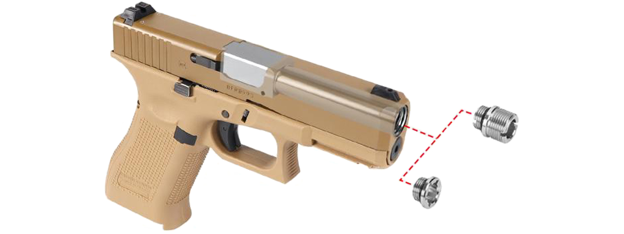 Laylax 2 Way Fixed Non-Recoiling Outer Barrel for Umarex Glock 19X Gen 5 (Color: Gold)