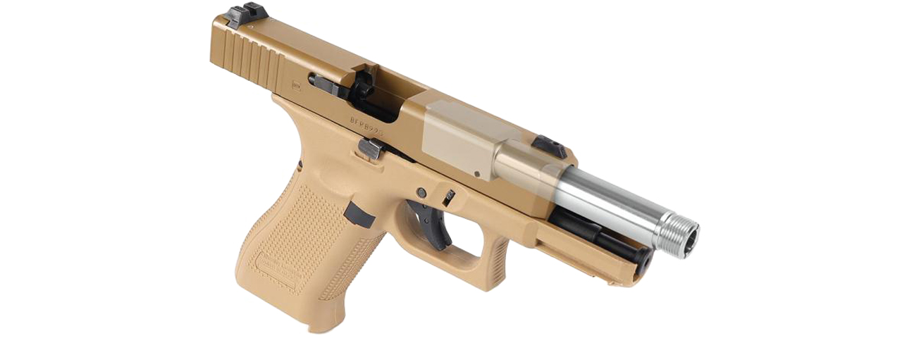 Laylax 2 Way Fixed Non-Recoiling Outer Barrel for Umarex Glock 19X Gen 5 (Color: Gold) - Click Image to Close