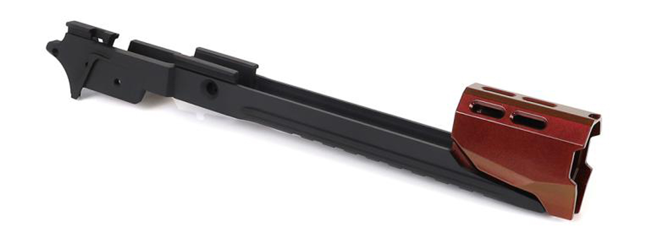 Laylax Zanshin Custom Lower "Edge" Frame & Compensator Set for Hi-Capa 5.1 GBB Airsoft Pistols (Color: Kurenai Red) - Click Image to Close
