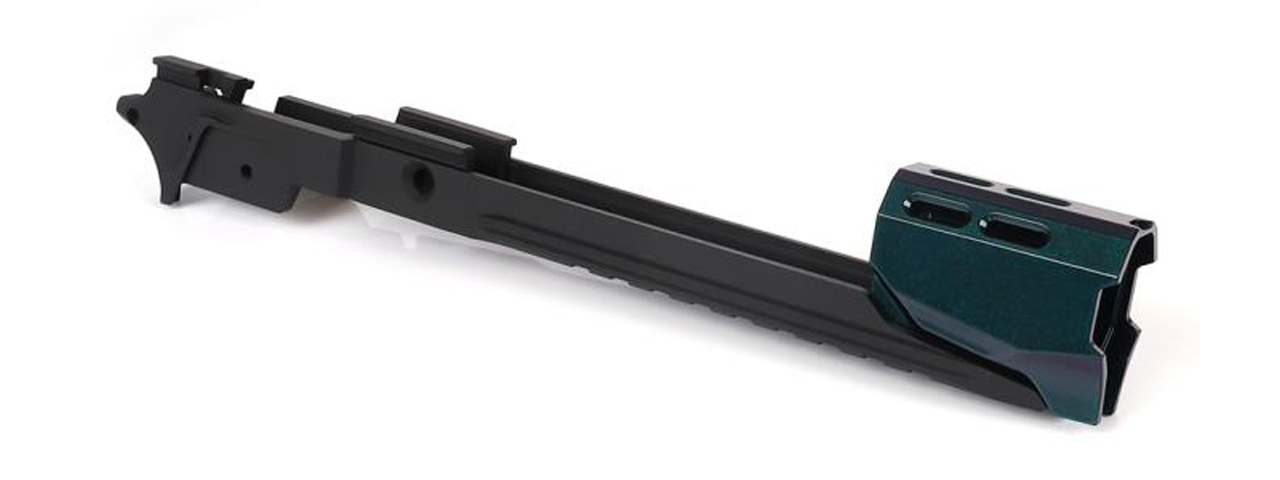 Laylax Zanshin Custom Lower "Edge" Frame & Compensator Set for Hi-Capa 5.1 GBB Airsoft Pistols (Color: Midori Green) - Click Image to Close