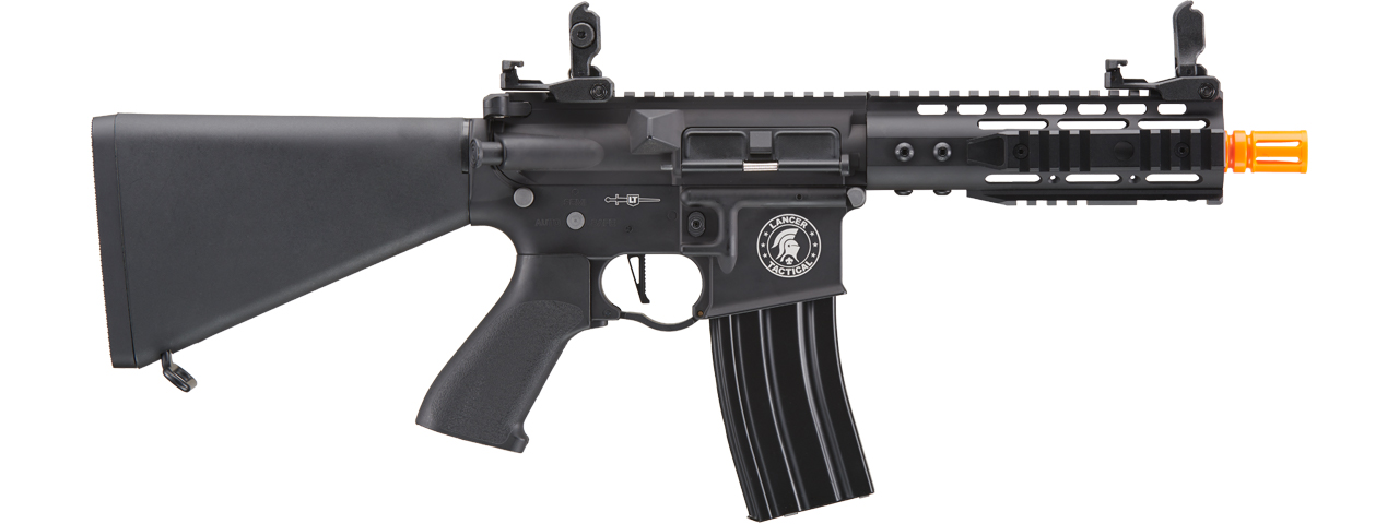 Lancer Tactical Proline 7" KeyMod Airsoft AEG Rifle w/ Stubby Stock (Color: Black) - Click Image to Close