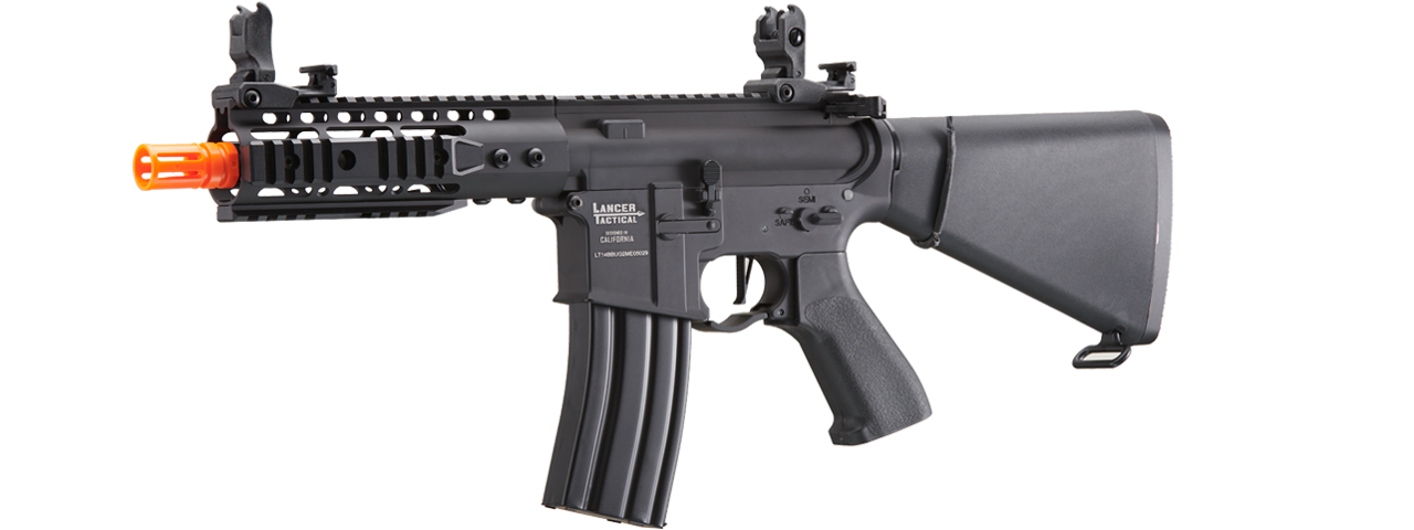Lancer Tactical Proline 7" KeyMod Airsoft AEG Rifle w/ Stubby Stock (Color: Black) - Click Image to Close
