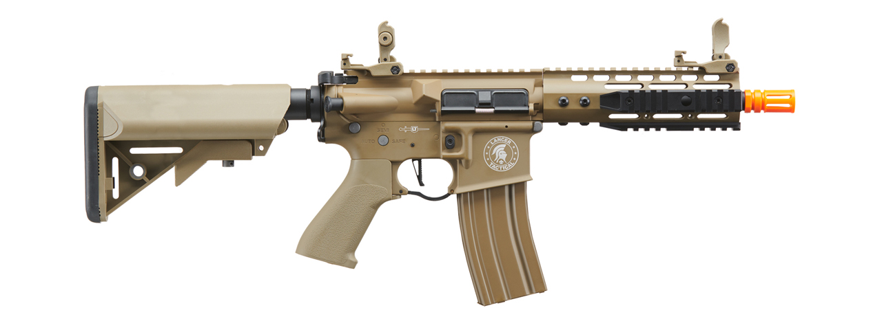 Lancer Tactical Proline 7" KeyMod Railed Airsoft AEG Rifle with Picatinny Rail Segments (Color: Tan) - Click Image to Close