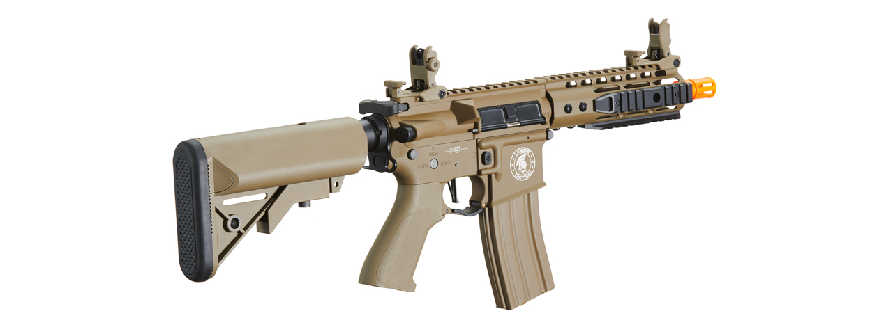 Lancer Tactical Proline 7" KeyMod Railed Airsoft AEG Rifle with Picatinny Rail Segments (Color: Tan) - Click Image to Close