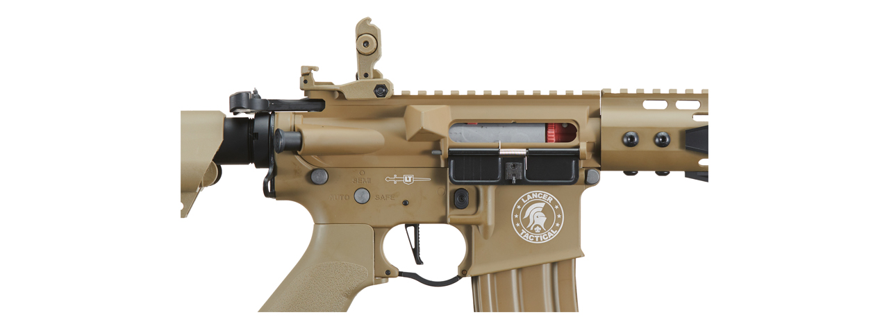 Lancer Tactical Proline 7" KeyMod Railed Airsoft AEG Rifle with Picatinny Rail Segments (Color: Tan) - Click Image to Close