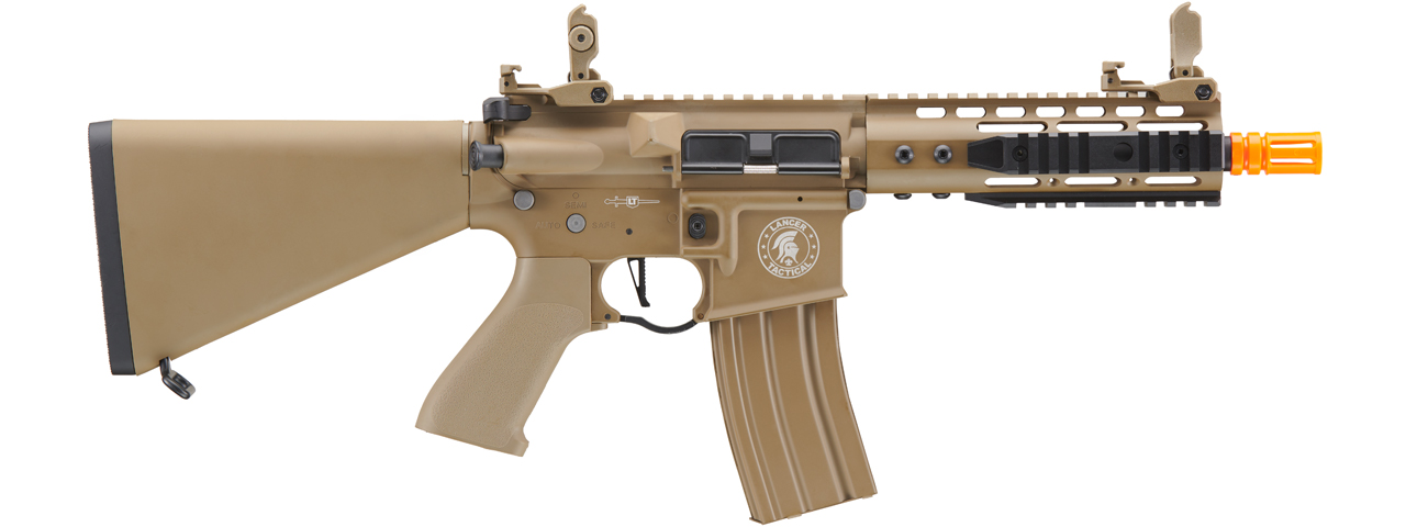 Lancer Tactical Proline 7" KeyMod Airsoft AEG Rifle w/ Stubby Stock (Color: Tan) - Click Image to Close