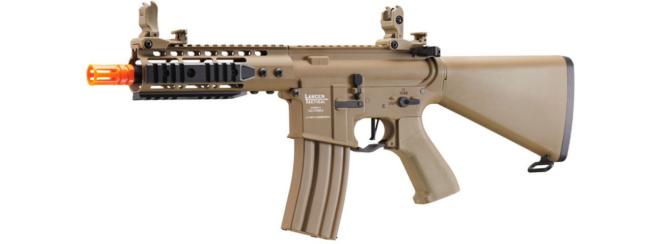 Lancer Tactical Proline 7" KeyMod Airsoft AEG Rifle w/ Stubby Stock (Color: Tan) - Click Image to Close