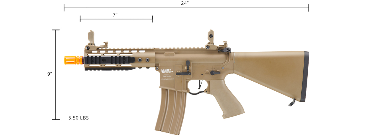 Lancer Tactical Proline 7" KeyMod Airsoft AEG Rifle w/ Stubby Stock (Color: Tan) - Click Image to Close