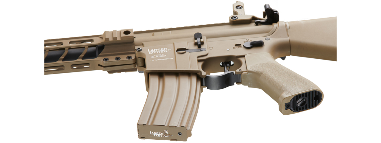 Lancer Tactical Proline 7" KeyMod Airsoft AEG Rifle w/ Stubby Stock (Color: Tan) - Click Image to Close