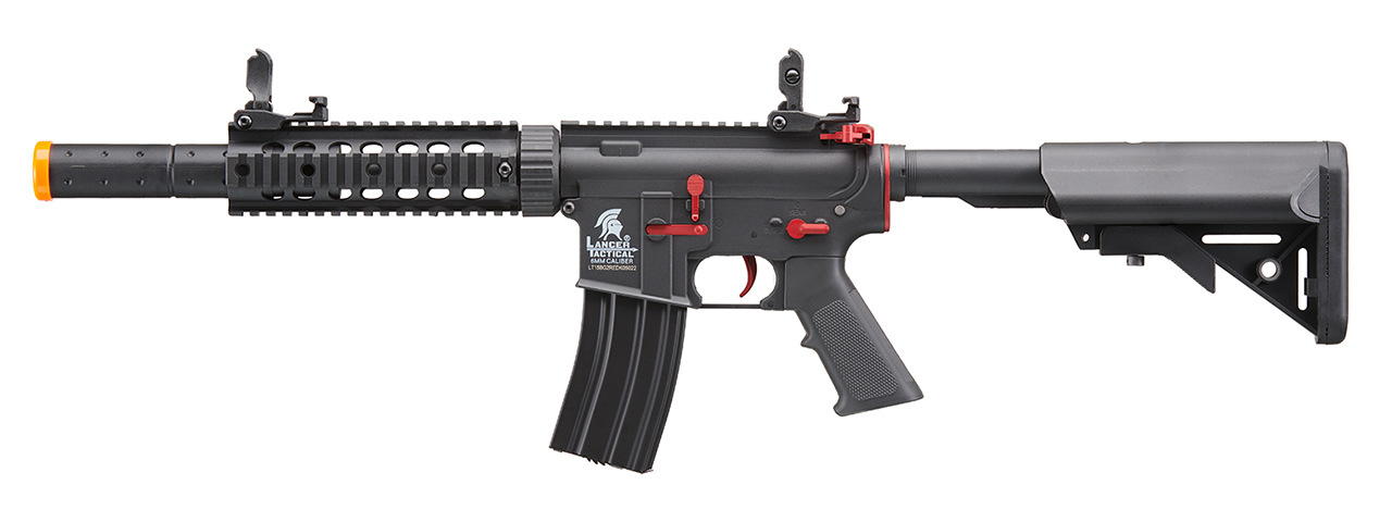 Lancer Tactical Gen 2 M4 SD Carbine Airsoft AEG Rifle with Red Accents (Color: Black)