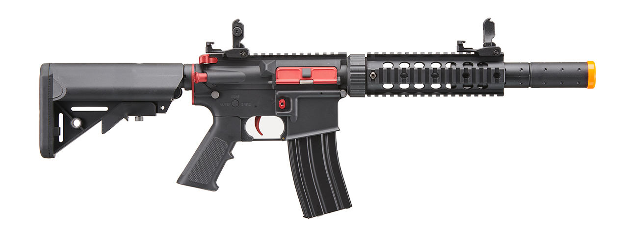 Lancer Tactical Gen 2 M4 SD Carbine Airsoft AEG Rifle with Red Accents (Color: Black) - Click Image to Close