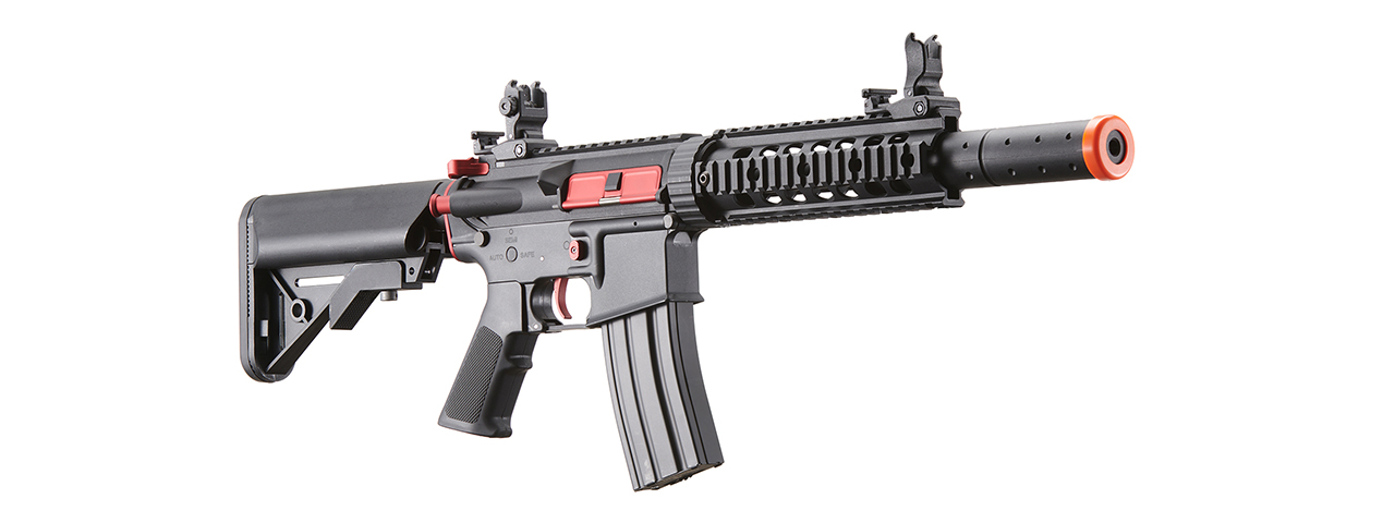 Lancer Tactical Gen 2 M4 SD Carbine Airsoft AEG Rifle with Red Accents (Color: Black) - Click Image to Close