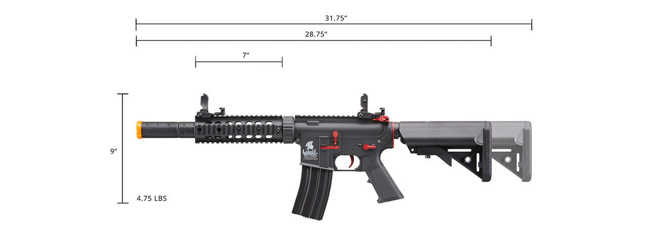 Lancer Tactical Gen 2 M4 SD Carbine Airsoft AEG Rifle with Red Accents (Color: Black) - Click Image to Close