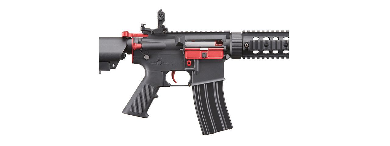 Lancer Tactical Gen 2 M4 SD Carbine Airsoft AEG Rifle with Red Accents (Color: Black) - Click Image to Close