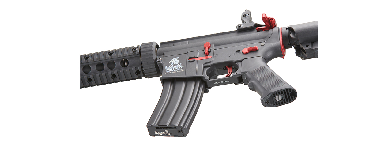 Lancer Tactical Gen 2 M4 SD Carbine Airsoft AEG Rifle with Red Accents (Color: Black) - Click Image to Close