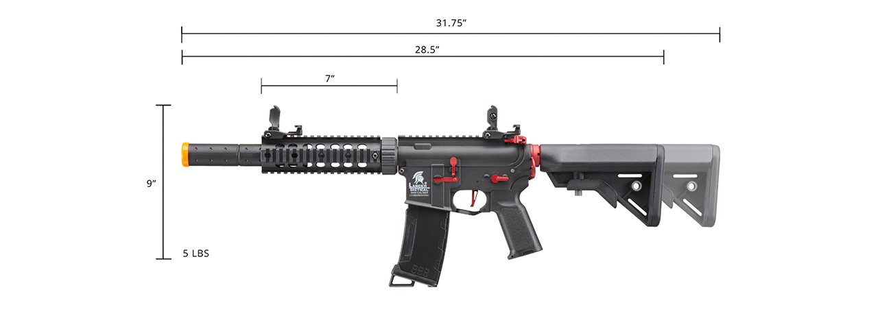 Lancer Tactical Gen 3 M4 Carbine SD AEG Airsoft Rifle with Mock Suppressor (Color: Black with Red Accents)