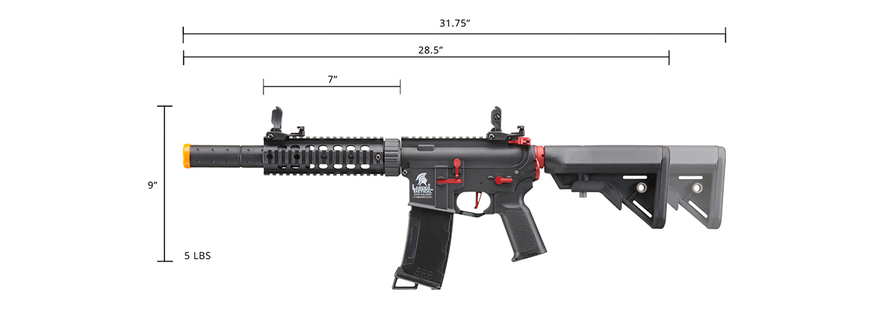 Lancer Tactical Gen 3 M4 Carbine SD AEG Airsoft Rifle with Mock Suppressor (Color: Black with Red Accents) - Click Image to Close