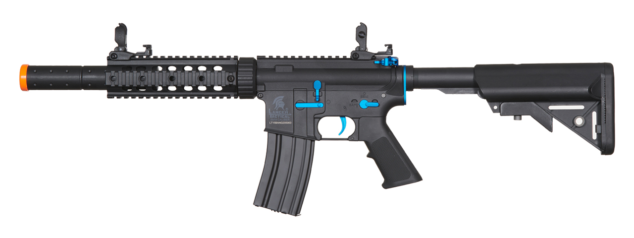 Lancer Tactical Gen 2 M4 SD Carbine Airsoft AEG Rifle with Mock Suppressor (Color: Black / Blue)