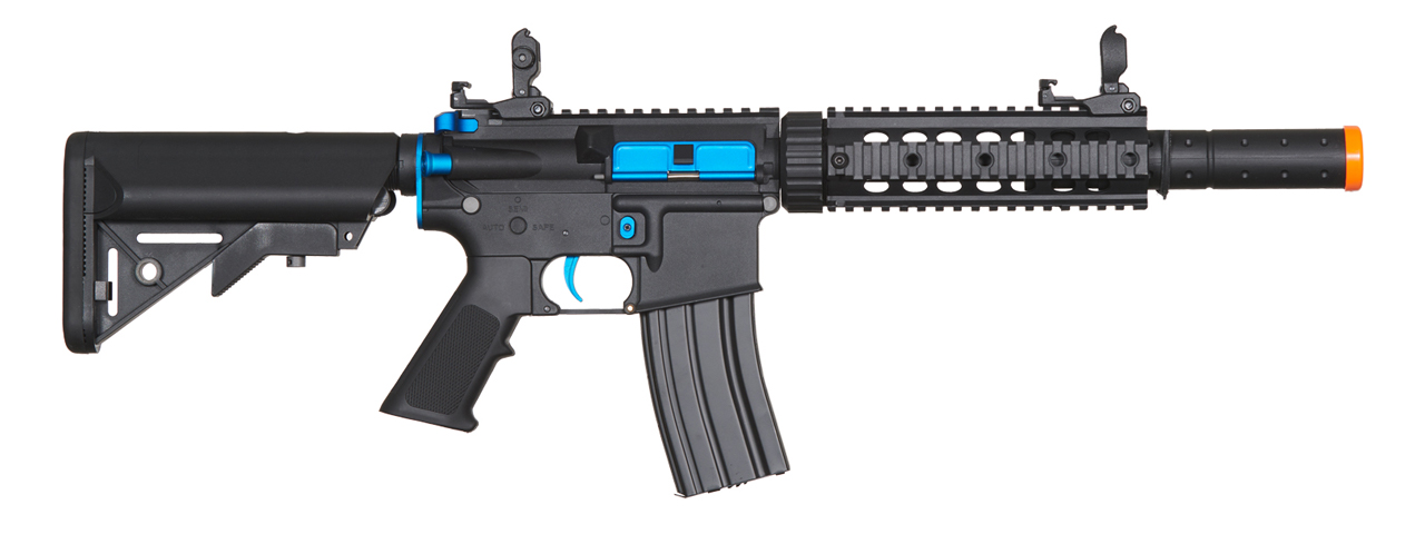 Lancer Tactical Gen 2 M4 SD Carbine Airsoft AEG Rifle with Mock Suppressor (Color: Black / Blue)