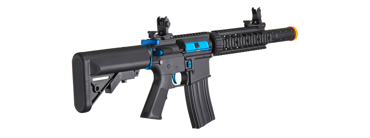 Lancer Tactical Gen 2 M4 SD Carbine Airsoft AEG Rifle with Mock Suppressor (Color: Black / Blue)