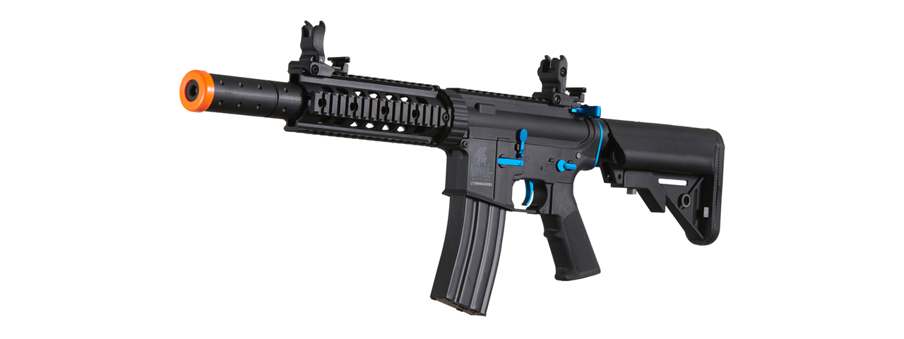 Lancer Tactical Gen 2 M4 SD Carbine Airsoft AEG Rifle with Mock Suppressor (Color: Black / Blue)