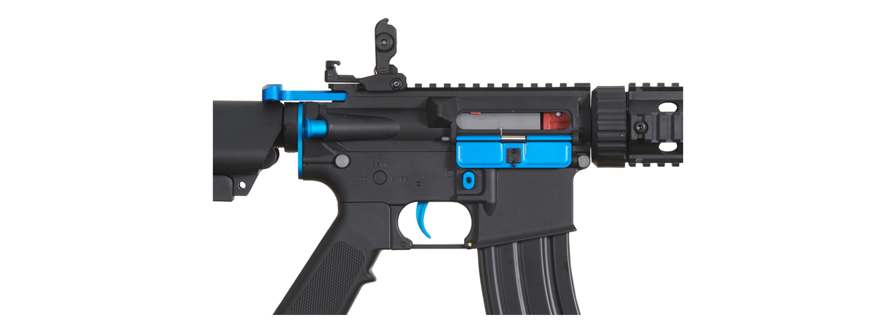 Lancer Tactical Gen 2 M4 SD Carbine Airsoft AEG Rifle with Mock Suppressor (Color: Black / Blue)