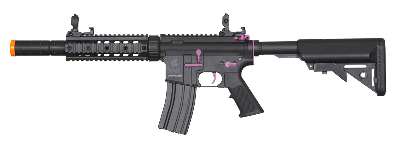 Lancer Tactical Gen 2 M4 SD Carbine Airsoft AEG Rifle with Mock Suppressor (Color: Black / Purple)