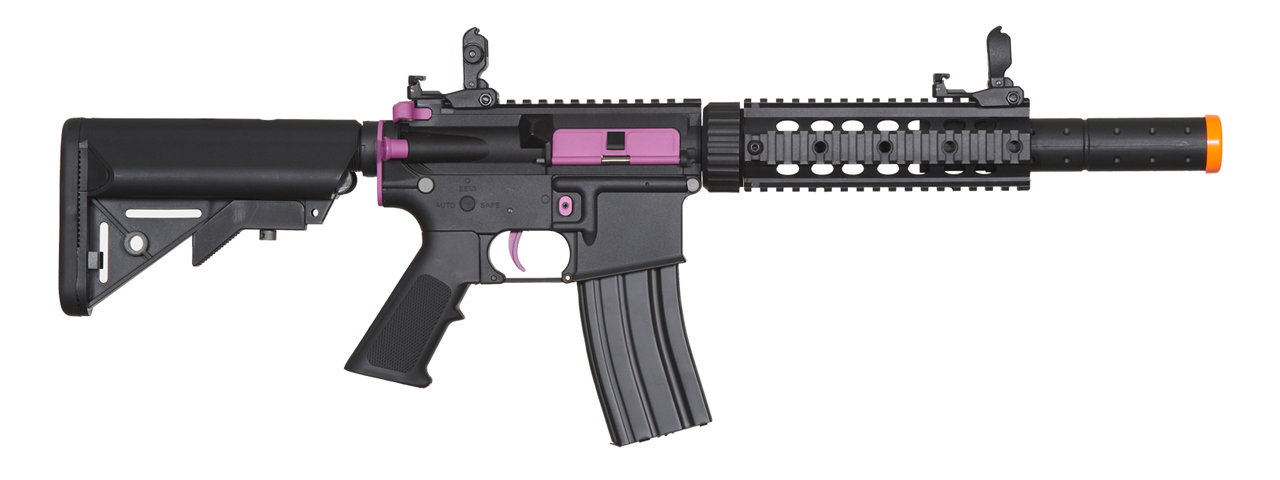 Lancer Tactical Gen 2 M4 SD Carbine Airsoft AEG Rifle with Mock Suppressor (Color: Black / Purple)