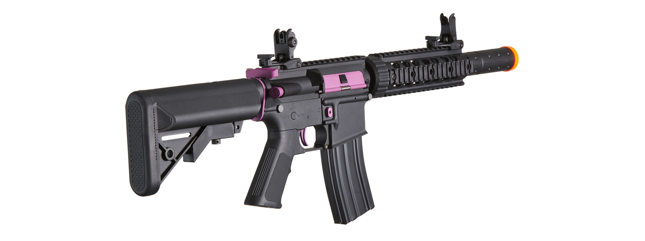 Lancer Tactical Gen 2 M4 SD Carbine Airsoft AEG Rifle with Mock Suppressor (Color: Black / Purple)