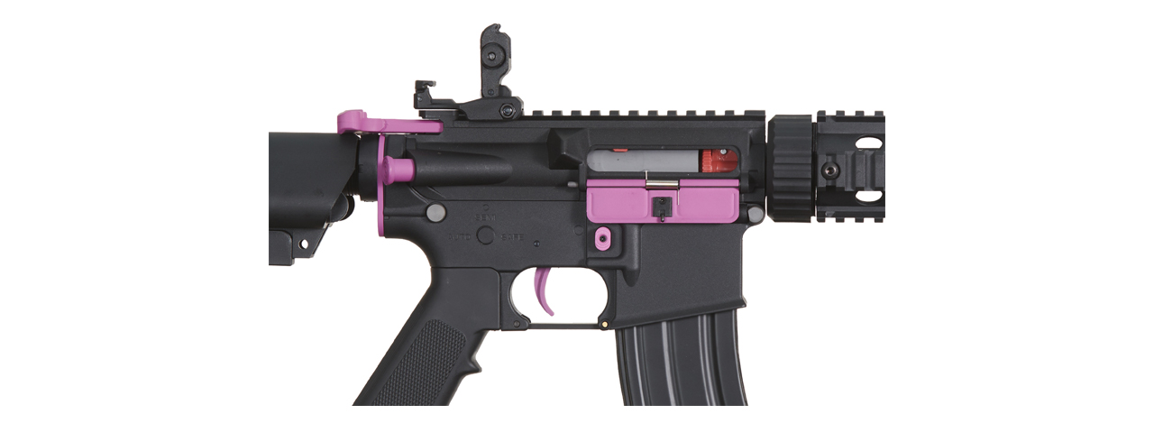 Lancer Tactical Gen 2 M4 SD Carbine Airsoft AEG Rifle with Mock Suppressor (Color: Black / Purple)